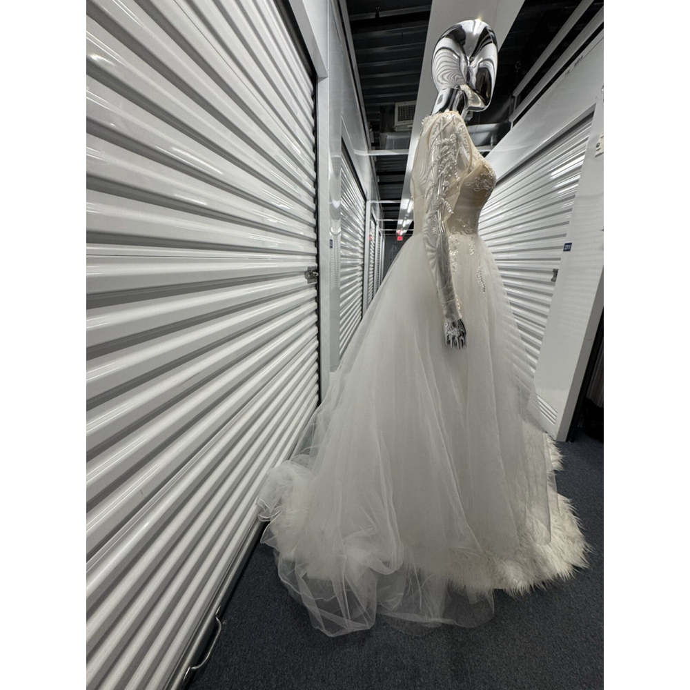 Missacc Petite S Wedding Gown A Line Ball Bridal Gown Beaded Mesh Top Long Sleev - Picture 7 of 9